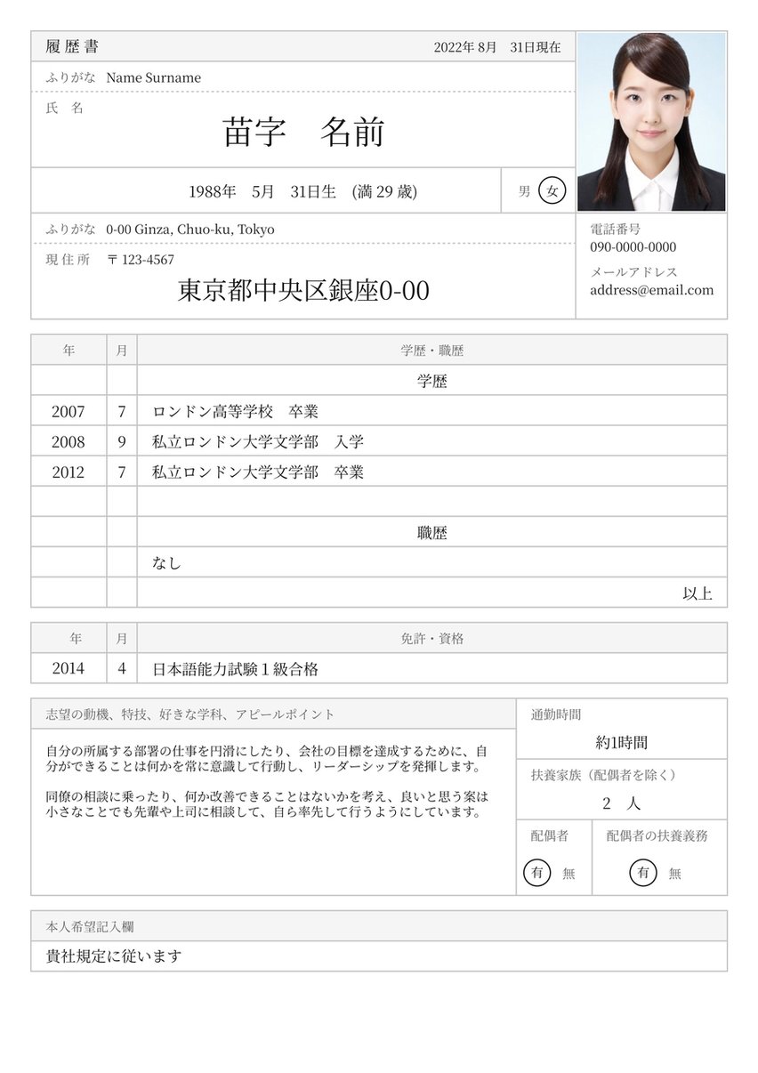 japońskie CV resume template